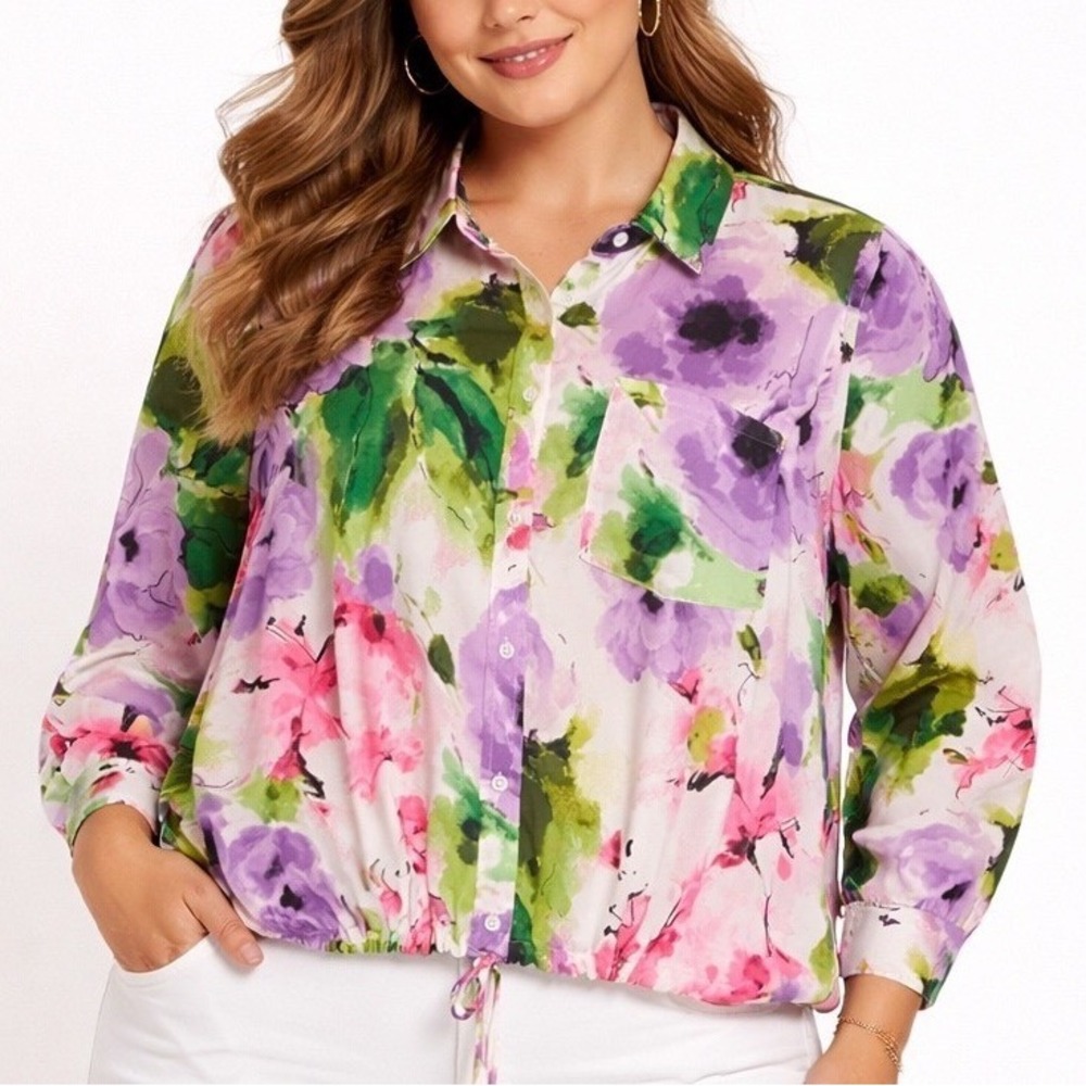 RM Rebecca Minkoff Womens Top XL Colorful Floral Boxy Feminine Cottage Garden